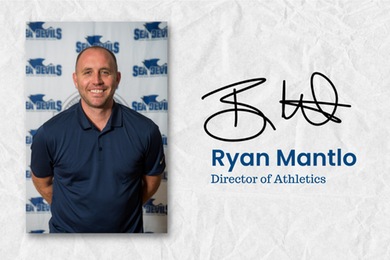 Headshot and signature of Director of Athletics Ryan Mantlo