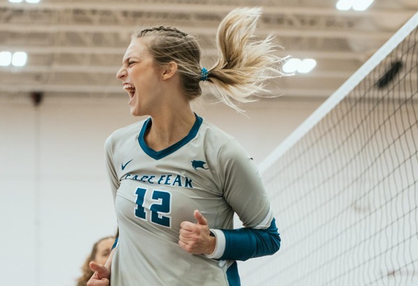 CFCC volleyball player AnnaBeth Averette celebrating a scored point
