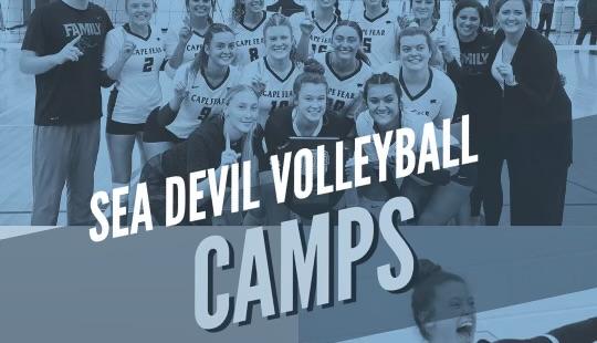 CFCC Volleyball team pictured in back of graphic with text 